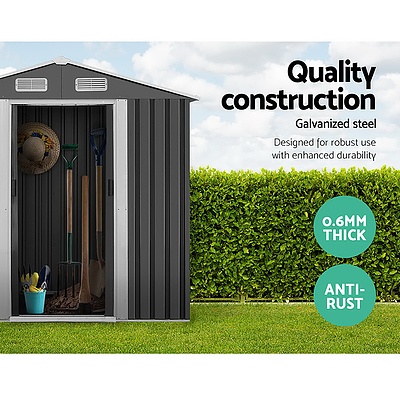 1.25 x 1.95m Steel Garden Shed - Grey