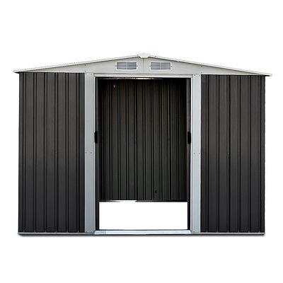 2.05 x 2.57m Steel Garden Shed with Roof - Grey