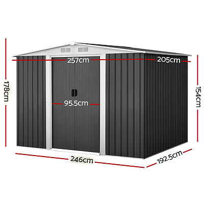 2.05 x 2.57m Steel Base Garden Shed - Grey