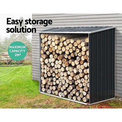 Log Firewood Storage Shed Galvanised Steel Garden Outdoor 2mÂ³ Shelter 163x83x154CM - Brand New - Free Shipping