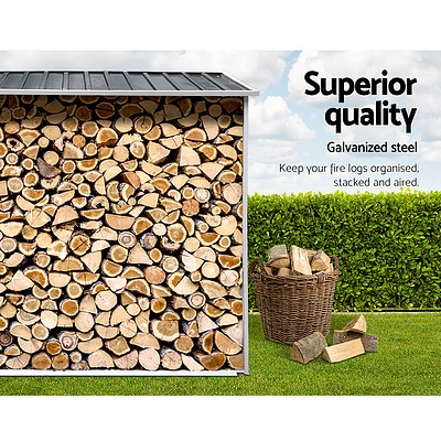 Log Firewood Storage Shed Galvanised Steel Garden Outdoor 2mÂ³ Shelter 163x83x154CM - Brand New - Free Shipping