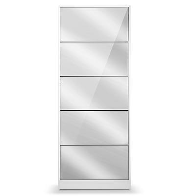 5 Drawer Mirrored Wooden Shoe Cabinet - White - Free Shipping