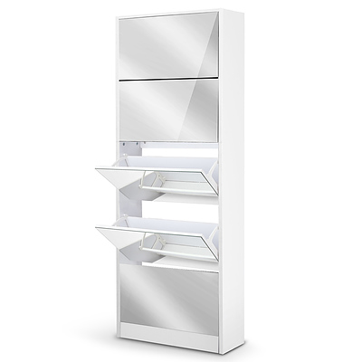 5 Drawer Mirrored Wooden Shoe Cabinet - White - Free Shipping