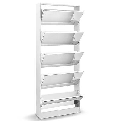 5 Drawer Mirrored Wooden Shoe Cabinet - White - Free Shipping