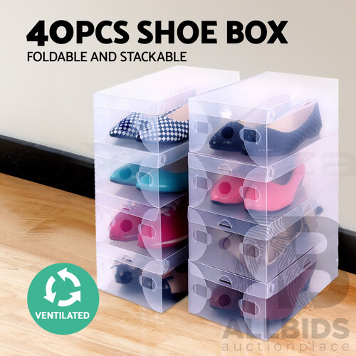 40pcs Clear Shoe Storage Box Transparent Foldable Stackable Boxes Organize Home - Brand New - Free Shipping