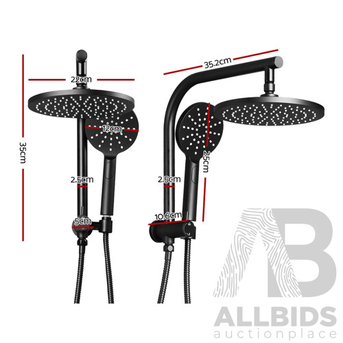 9 inch Rain Shower Head Round Wall Bathroom Arm Handheld Spray Bracket Rail Mat Black