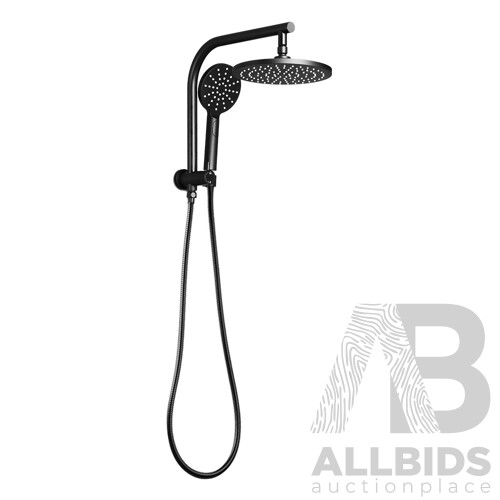 9 inch Rain Shower Head Round Wall Bathroom Arm Handheld Spray Bracket Rail Mat Black