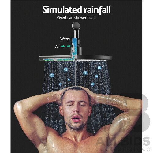 9 inch Rain Shower Head Round Wall Bathroom Arm Handheld Spray Bracket Rail Mat Black