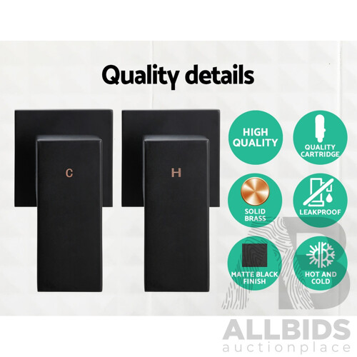 Round 9 inch Rain Shower Head & Taps Set Bathroom Handheld Spray Bracket Rail Mat Black