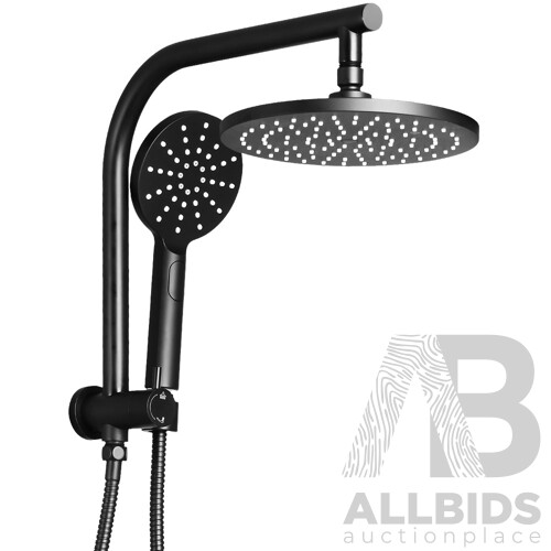 9 inch Rain Shower Head Round Wall Bathroom Arm Handheld Spray Bracket Rail Mat Black