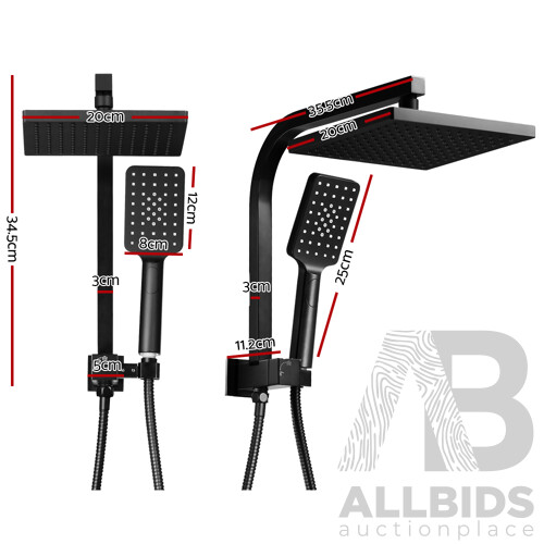 8 inch Rain Shower Head Square Wall Bathroom Arm Handheld Spray Bracket Rail Mat Black - Brand New - Free Shipping