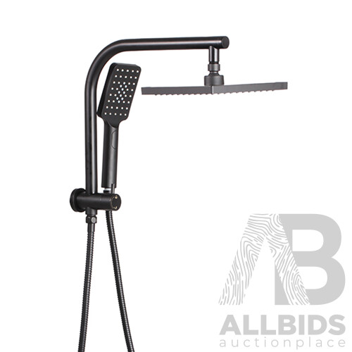 8 inch Rain Shower Head Square Wall Bathroom Arm Handheld Spray Bracket Rail Mat Black - Brand New - Free Shipping