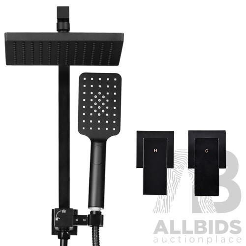 8 inch Rain Shower Head Square Wall Bathroom Arm Handheld Spray Bracket Rail Mat Black - Brand New - Free Shipping