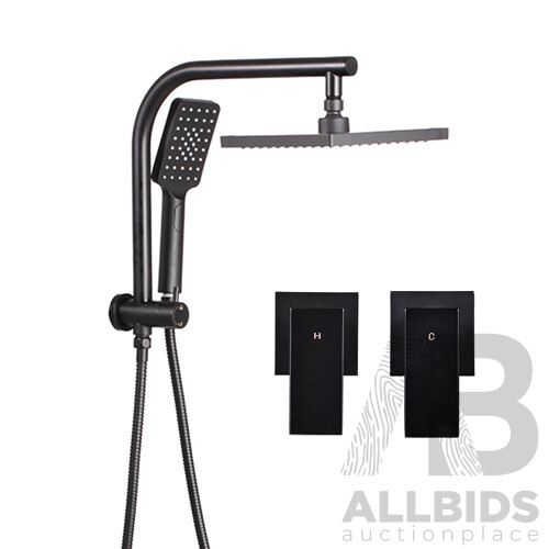 8 inch Rain Shower Head Square Wall Bathroom Arm Handheld Spray Bracket Rail Mat Black - Brand New - Free Shipping
