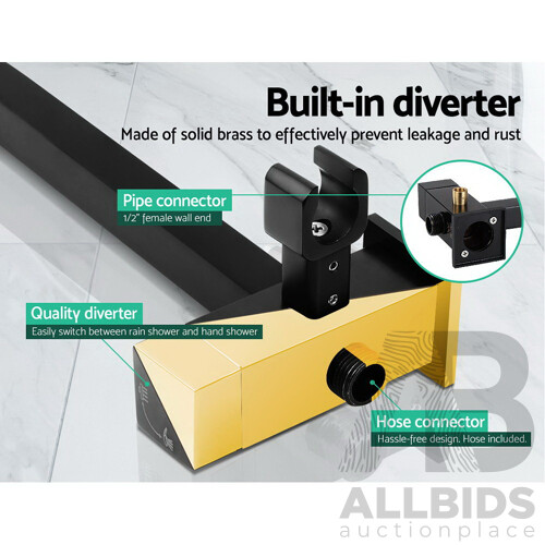 8 inch Rain Shower Head Square Wall Bathroom Arm Handheld Spray Bracket Rail Mat Black - Brand New - Free Shipping