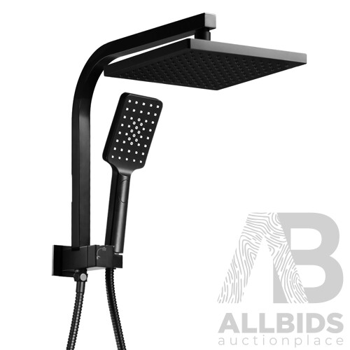 8 inch Rain Shower Head Square Wall Bathroom Arm Handheld Spray Bracket Rail Mat Black - Brand New - Free Shipping