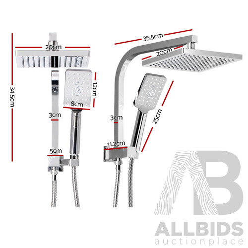 8 inch Rain Shower Head Square Wall Bathroom Arm Handheld Spray Bracket Rail Chrome