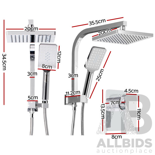 8 inch Rain Shower Head Square Wall Bathroom Arm Handheld Spray Bracket Rail Chrome - Brand New - Free Shipping