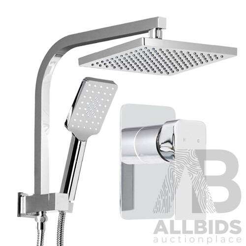 8 inch Rain Shower Head Square Wall Bathroom Arm Handheld Spray Bracket Rail Chrome