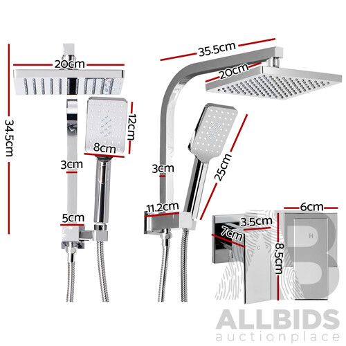 8 inch Rain Shower Head Square Wall Bathroom Arm Handheld Spray Bracket Rail Chrome