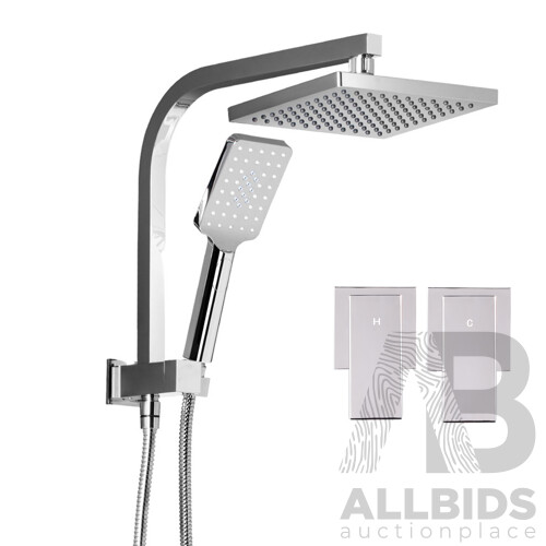 8 inch Rain Shower Head Square Wall Bathroom Arm Handheld Spray Bracket Rail Chrome