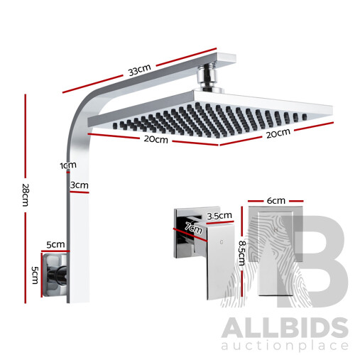 8 Rain Shower Head Set Bathroom Gooseneck Square Taps Hand Held High Pressure DIY