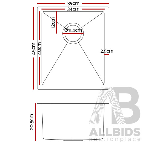 390 x 450mm Stainless Steel Sink - Brand New - Free Shipping