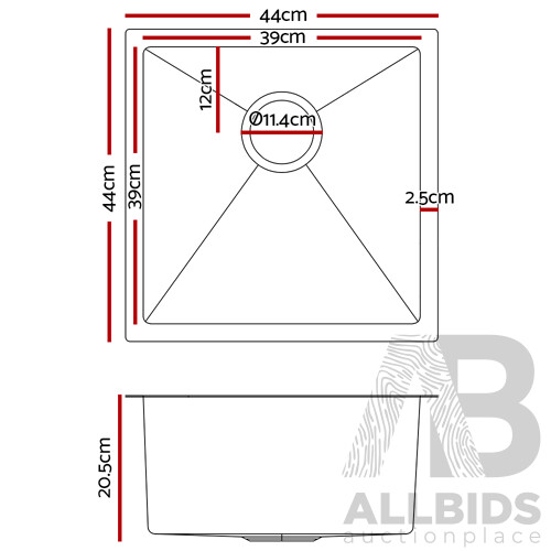Stainless Steel Kitchen Sink 440X440MM Under/Topmount Sinks Laundry Bowl Silver - Brand New - Free Shipping