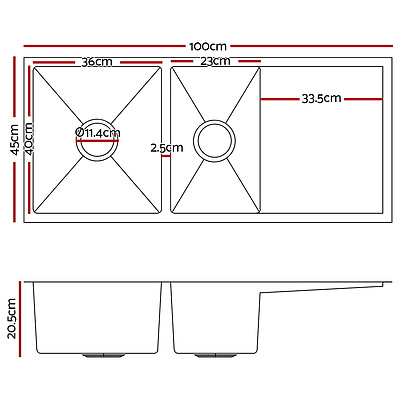 1000 x 450mm Single Stainless Steel Kitchen Sink - Black - Free Shipping