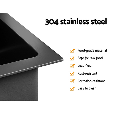 1000 x 450mm Single Stainless Steel Kitchen Sink - Black - Free Shipping