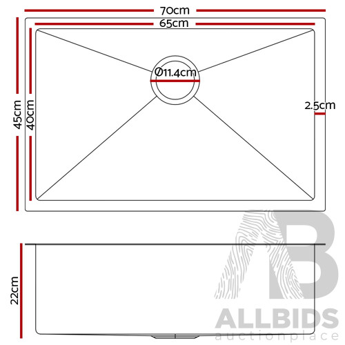 700x450mm Nano Stainless Steel Kitchen Sink - Free Shipping