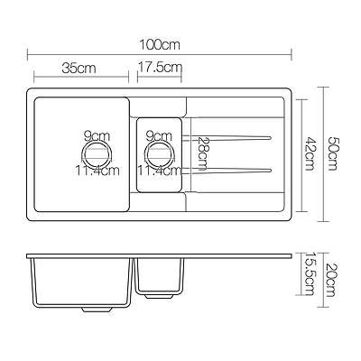 1000 x 500mm Granite Double Sink - Black - Brand New - Free Shipping