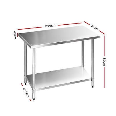 610 x 1219mm Commercial Stainless Steel Kitchen Bench - Brand New - Free Shipping