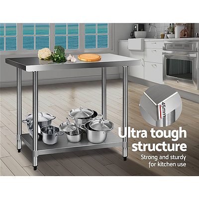 610 x 1219mm Commercial Stainless Steel Kitchen Bench - Brand New - Free Shipping