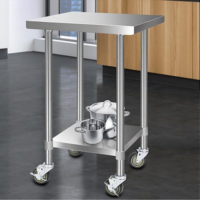 430 Stainless Steel Kitchen Benches Work Bench Food Prep Table with Wheels 610MM x 610MM