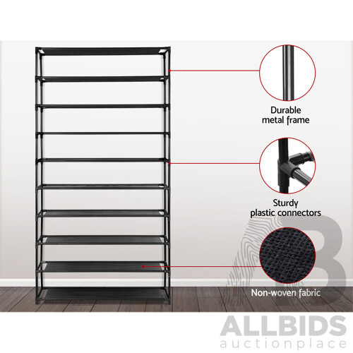 50 Pairs 10 Tier Shoe Rack Metal Shelf Holder Stackable Portable Black - Brand New - Free Shipping