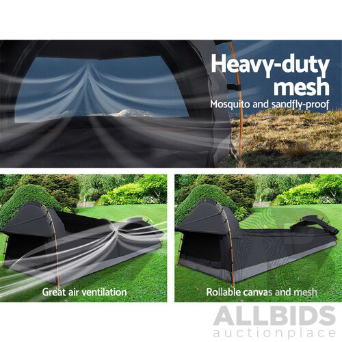 Camping Swags King Single Swag Canvas Tent Deluxe Dark Grey Large - Brand New - Free Shipping