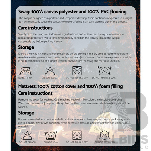 Camping Swags King Single Swag Canvas Tent Deluxe Dark Grey Large - Brand New - Free Shipping