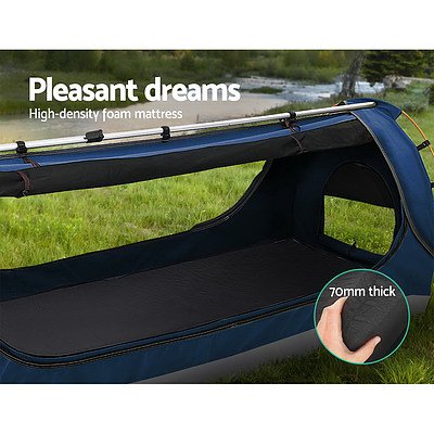 Swag King Single Camping Swags Canvas Free Standing Dome Tent Dark Blue with 7CM Mattress - Brand New - Free Shipping