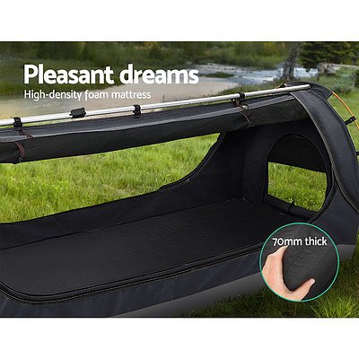 Swag King Single Camping Swags Canvas Free Standing Dome Tent Dark Grey with 7CM Mattress - Brand New - Free Shipping