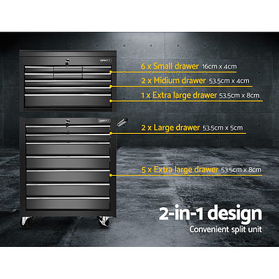 Tool Chest and Trolley Box Cabinet 16 Drawers Cart Garage Storage Black - Brand New - Free Shipping