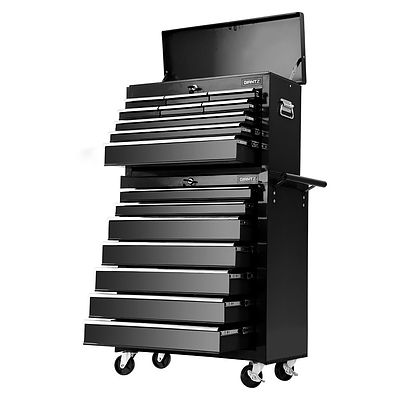 Tool Chest and Trolley Box Cabinet 16 Drawers Cart Garage Storage Black - Brand New - Free Shipping