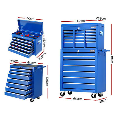 Tool Chest and Trolley Box Cabinet 16 Drawers Cart Garage Storage Blue - Brand New - Free Shipping