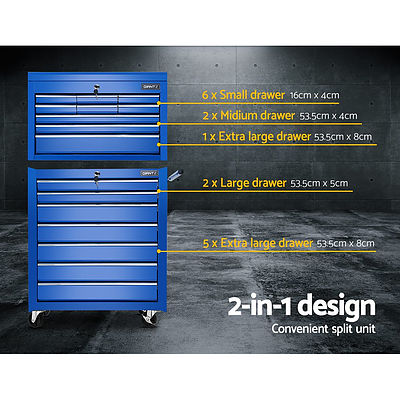 Tool Chest and Trolley Box Cabinet 16 Drawers Cart Garage Storage Blue - Brand New - Free Shipping