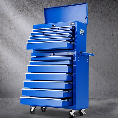 Tool Chest and Trolley Box Cabinet 16 Drawers Cart Garage Storage Blue - Brand New - Free Shipping
