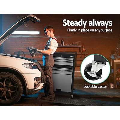 7 Drawer Tool Box Cabinet Chest Storage Garage Toolbox Organiser Set  Black and Grey - Brand New - Free Shipping