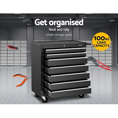 Tool Chest and Trolley Box Cabinet 7 Drawers Cart Garage Storage Black - Brand New - Free Shipping