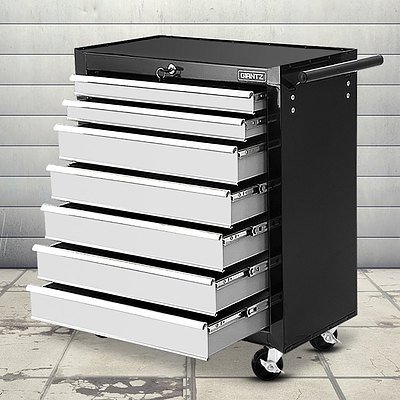 Tool Chest and Trolley Box Cabinet 7 Drawers Cart Garage Storage Black and Silver - Brand New - Free Shipping