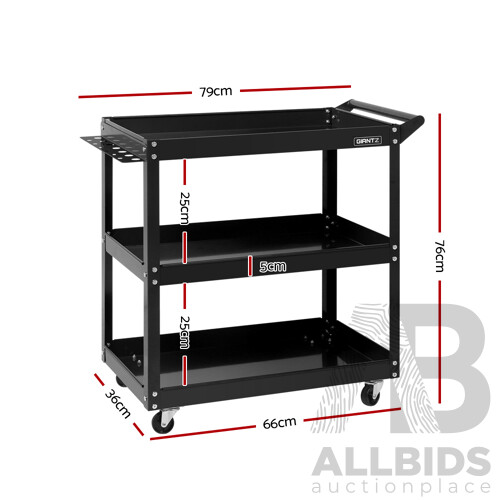 Tool Cart 3 Tier Parts Steel Trolley Mechanic Storage Organizer Black - Brand New - Free Shipping