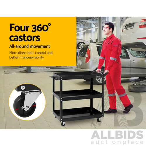 Tool Cart 3 Tier Parts Steel Trolley Mechanic Storage Organizer Black - Brand New - Free Shipping